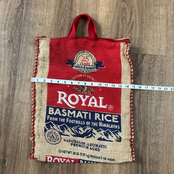 Handmade Burlap Royal Basmati Rice Sack Upcycle Tote - Picture 2 of 6